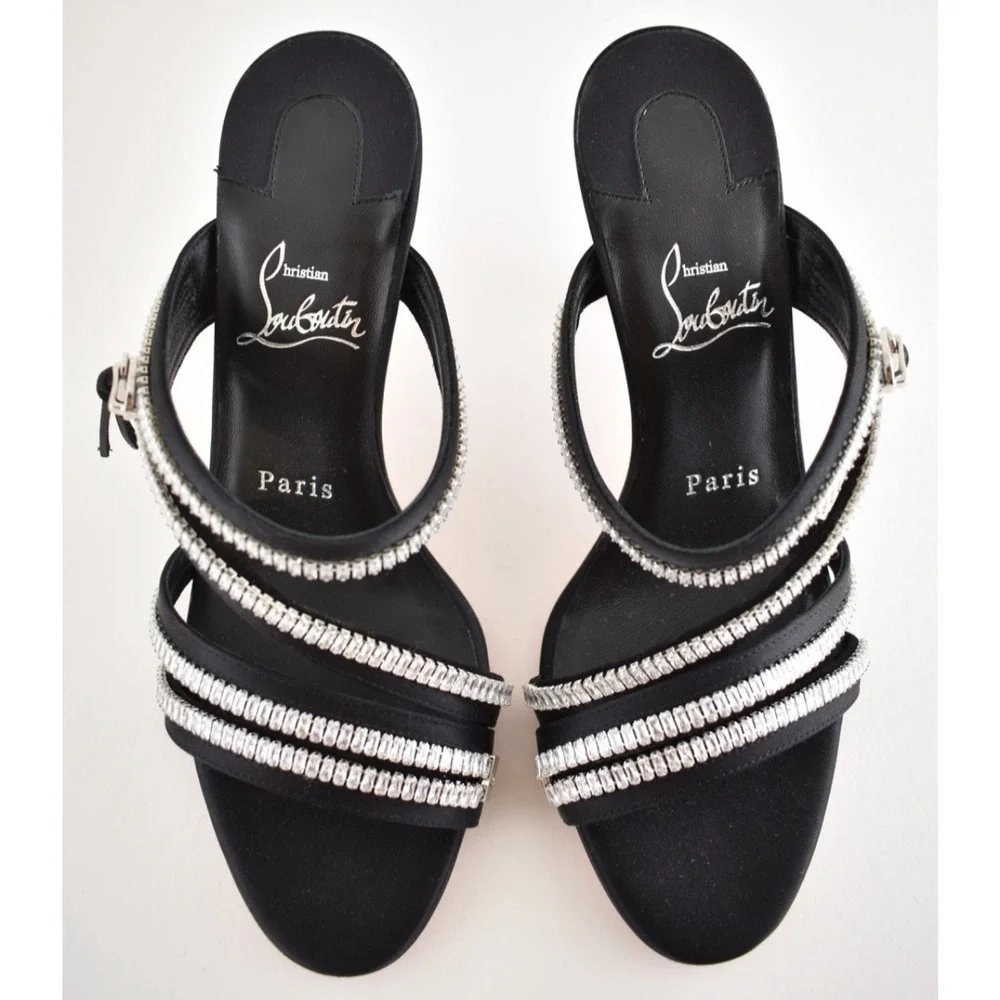 Christian Louboutin Merylzip Strass 80 Black Crystal Sandal Mule Heel Pump 41
